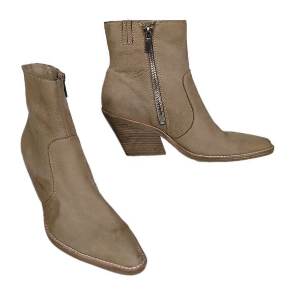 DOLCE VITA Beige Leather Volli Block Heeled Ankle Bootie Western Women's 7.5 - Picture 1 of 9